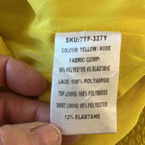 EUC yellow lace bodice fit and flare shorter dress from Three Floor. - Picture 15 of 16